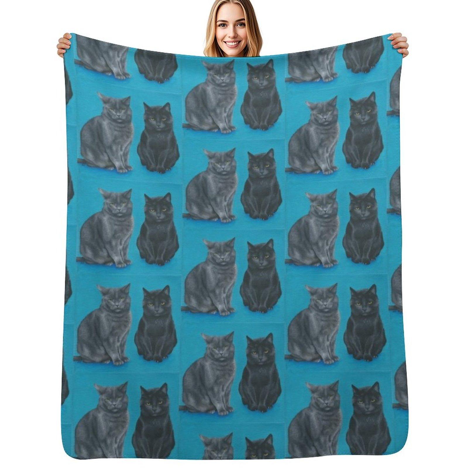Two Sassy Cats Hand-Painted Portrait Throw Blanket Fluffy Cozy Throw Blanket for Home Decor Size: 75*100cm, Weight: 230 GSM