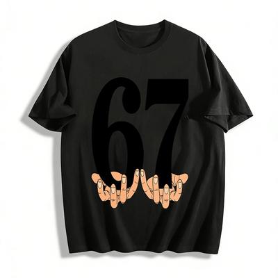 Funny Hands Holding Number 67 Graphic Casual Short Sleeve Top Pure Cotton T-shirt