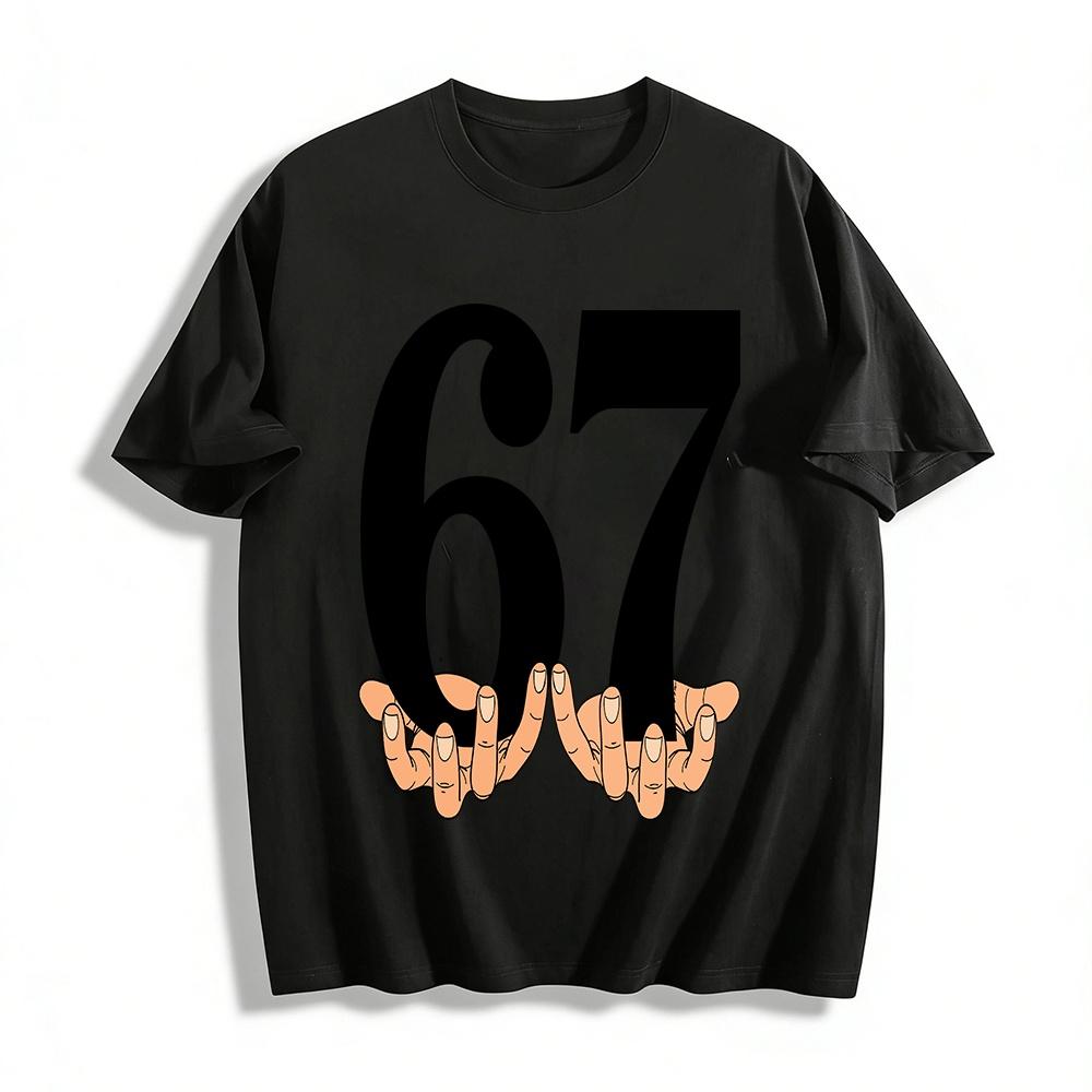 Funny Hands Holding Number 67 Graphic Casual Short Sleeve Top Pure cotton T-shirt XXS