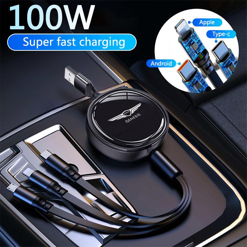 High Grade Retractable 100W Fast Charge Cable For iPhone USB TypeC Micro For Genesis Coupe Logo G70 G80 G90 GV60 GV70 GV80 EV BH