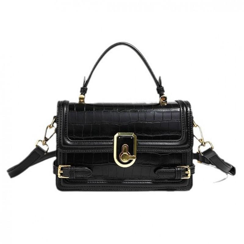 Mini Square Crossbody Bag With Lock Cotton Linen Embroidery Handbag Women Daily Use