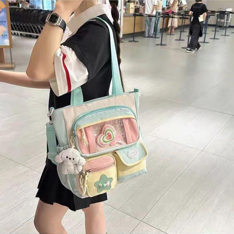 New Sweet and Cute Girl Ulzzang Cartoon Ita Bag Preppy Style Large Capacity Hand Tote Bag Casual One-shoulder Crossbody Bag