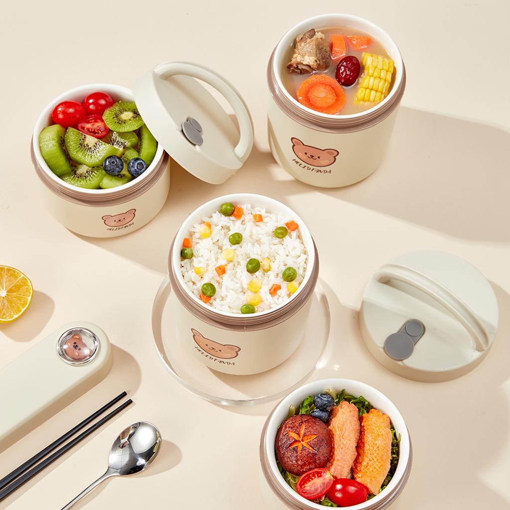 Niedliche Handliche Keramik Isolierte Lunchbox für Kinder Studenten Tragbar Wiederverwendbar Auslaufsicher Runde Lebensmittelbehälter Mikrowellengeeignet