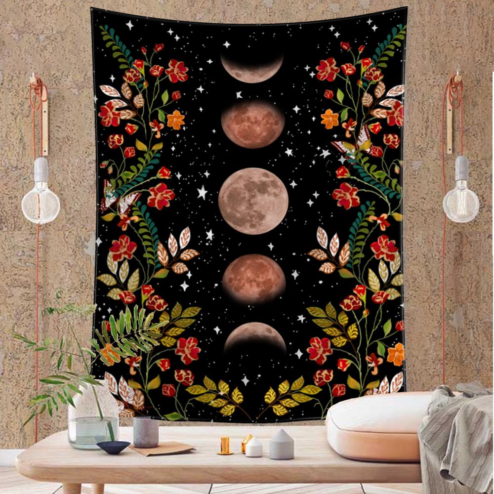Ins Tapiserie cu flori psihedelice agatat pe perete Boemia Moon Garden Dormitor Pânză de fundal Decor acasă