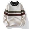 Stylish Men's Faux Two-Piece Sweater with Shirt Collar, Velvet Lining, and Knitted Wool for Autumn and Winter Warmth