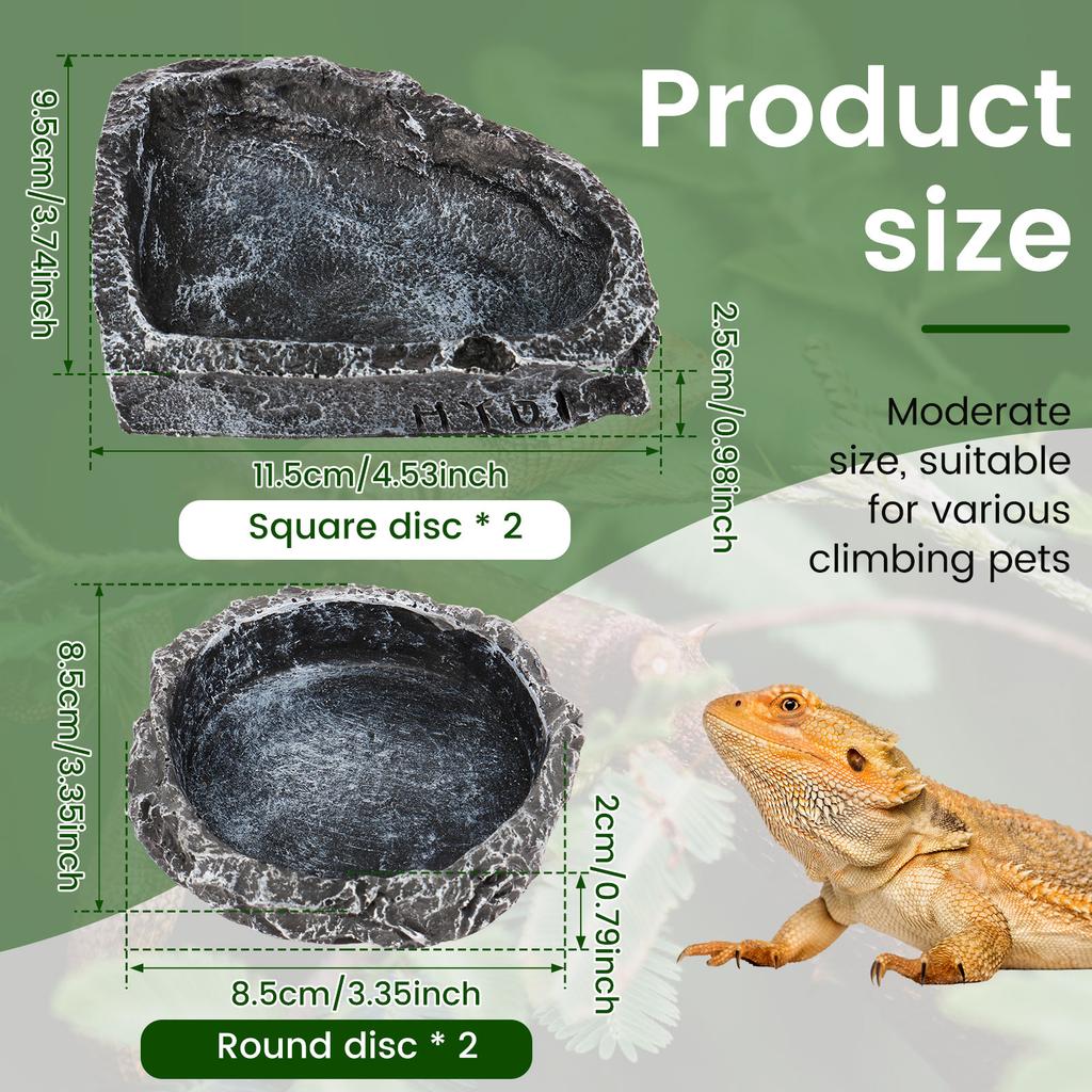 4Pcs Reptile Water Dishes and Food Bowls Resin Amphibian Feeding Bowl Pet Supplies for Frog Chameleon Tortoise Bearded Dragon