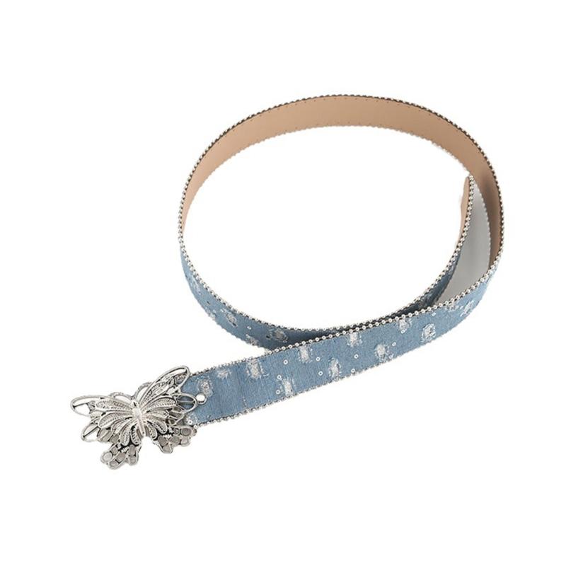 Adjustable Butterfly Shape Buckle Thin Waist Belt Y2K Style Belt Hot Girls Women Waist Belt for Coat Skirts Jeans