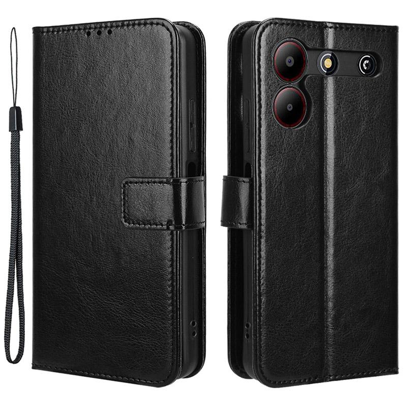 

Для ZTE Blade A54 чехол для мобильного телефона кожаный кошелек Crazy Horse текстура с защитой от падения с подставкой Black