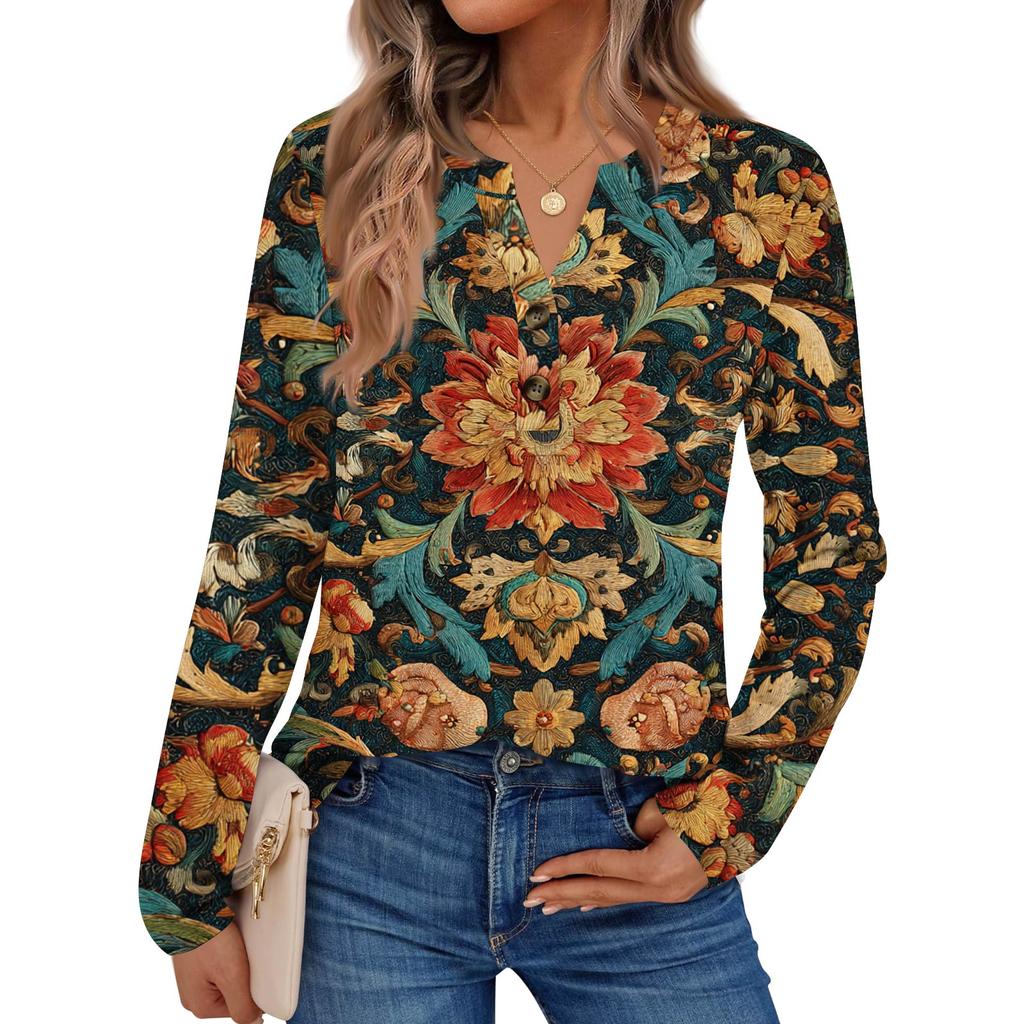 Women's Print Long Sleeve Shirts Elegant Casual Tops Trendy Shirts Tops