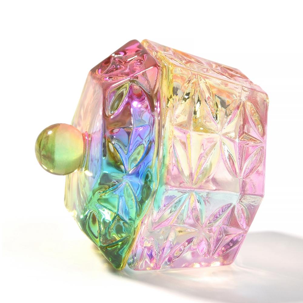 6PC křišťálové sklo akrylový prášek na tekutý kalíšek na nehty Barevný duhový Dappen Dish Víko Držák na misku Vybavení Nástroje na zdobení nehtů