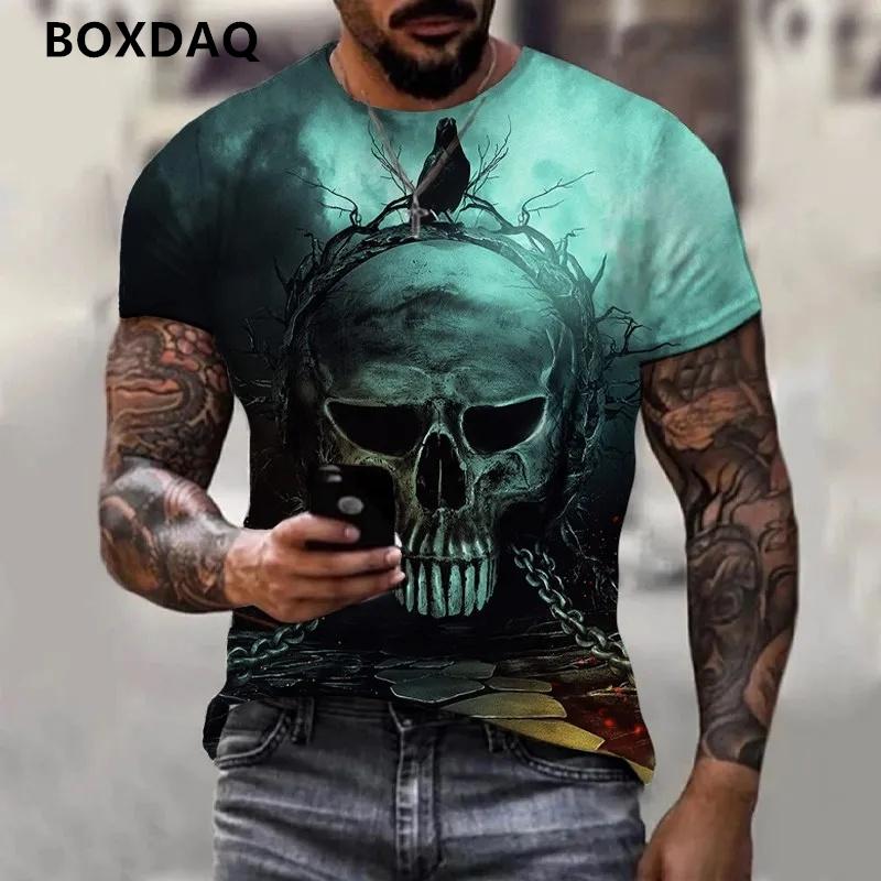 Мужские футболки с 3D принтом скелета в стиле ужасов — фото 6