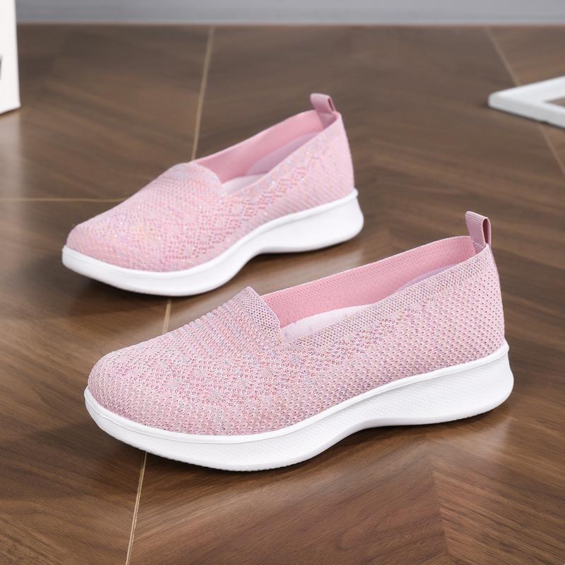 Spring Summer Breathable Knitted Flats for Women 2025 Comfortable Slip On Mom Shoes Woman Slip On Non Slip Casual Sneaker Female