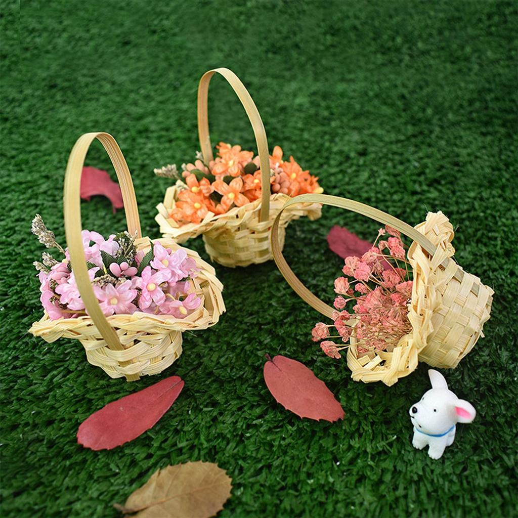 Basket For Flowers Rustic Basket with Handle Portable Miniature Woven Desktop Ornament For Garden Home Outdoor Wedding Farmhouse