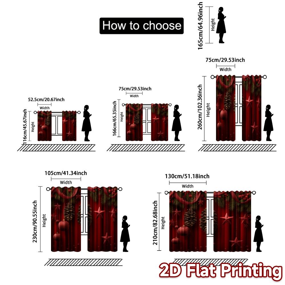 2D-Flachdruck JIT 2-teilige Vorhänge (Ohne Stange) Festliche Kieferndekoration Moderne Druckvorhangstoffe Vorhangstoffe Geschenke Verwendung für