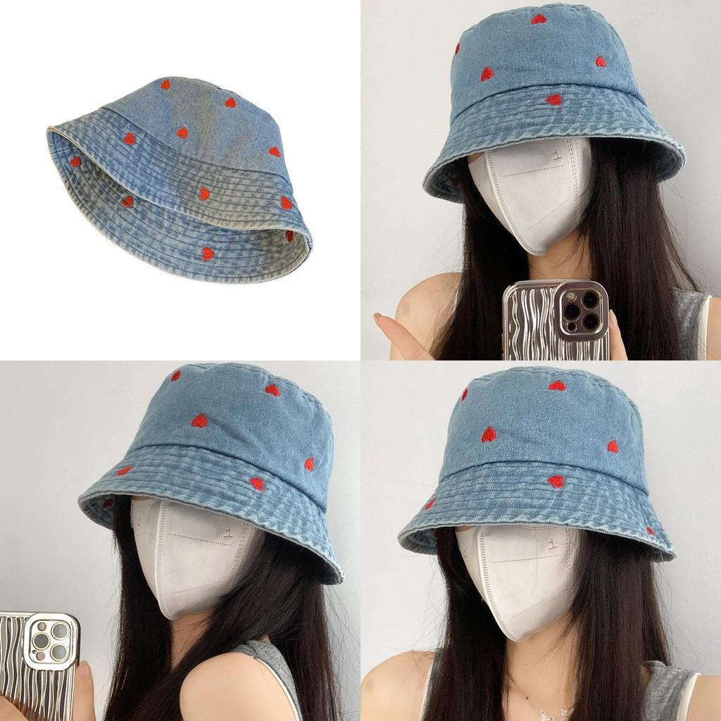 Loving Heart Retro Pattern Fisherman Hat Unisex Denim For Activities Outdoor