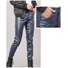 Men Faux Leather Pants Mid Waist Slim Fit Smooth Button Zipper Placket Solid Color Waterproof Hip Hop Style Streetwear Party Club Performance Trousers