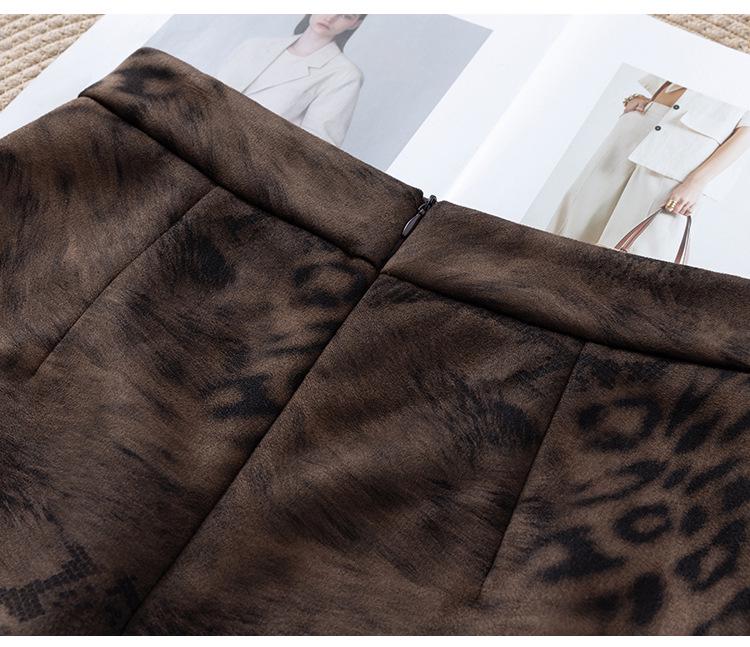 Women's High Waist Leopard Print Suede Skirt - Autumn/Winter 2025