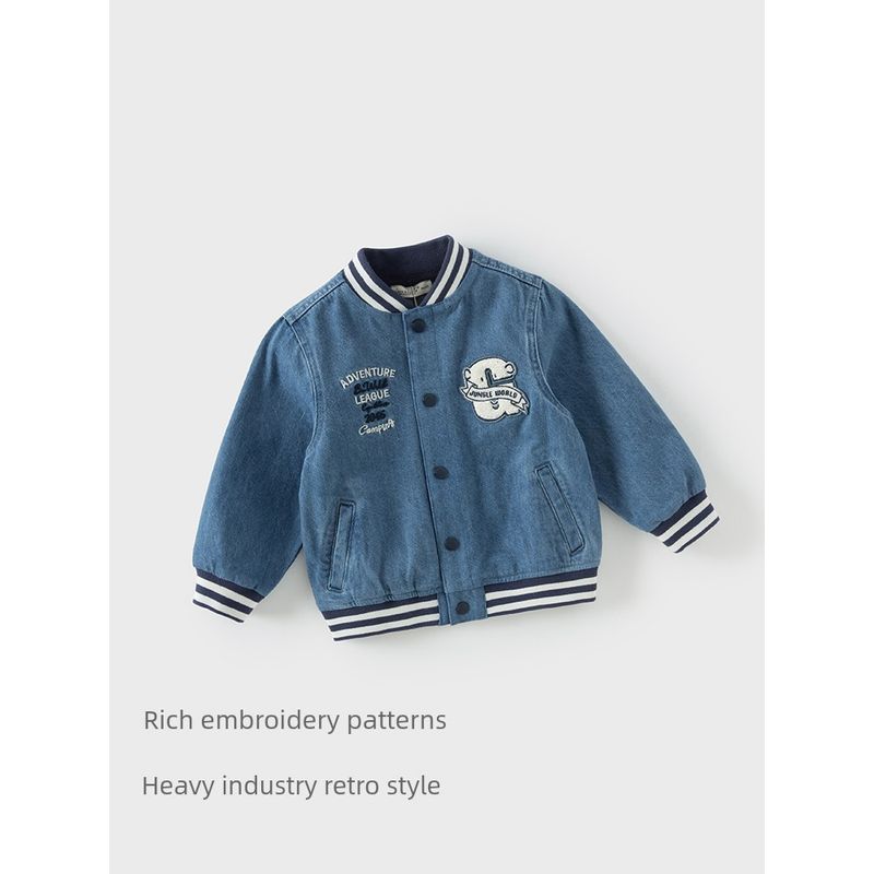 David Bella Kidsren's Denim Jacket 2026 Spring New Style Boys' Sports Casual Baseball Uniform Jacket