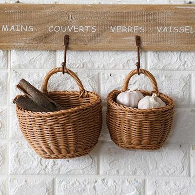 Retro Rattan Woven Kitchen Basket - Wall-Mounted Garlic & Ginger Storage, Balcony Decor