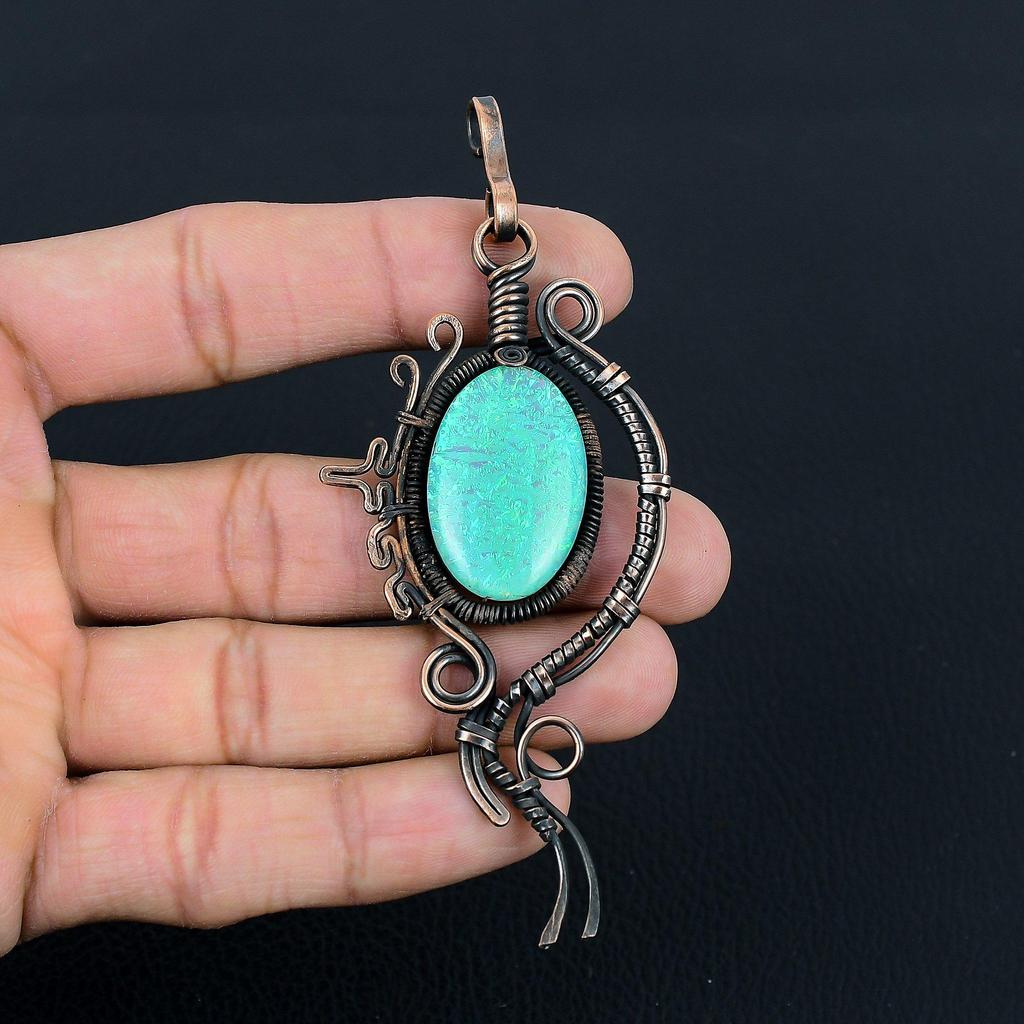 Australischer Triplet-Opal-Edelstein, handgefertigt, reiner Kupferdraht, Wickelschmuck, Anhänger für Frauen