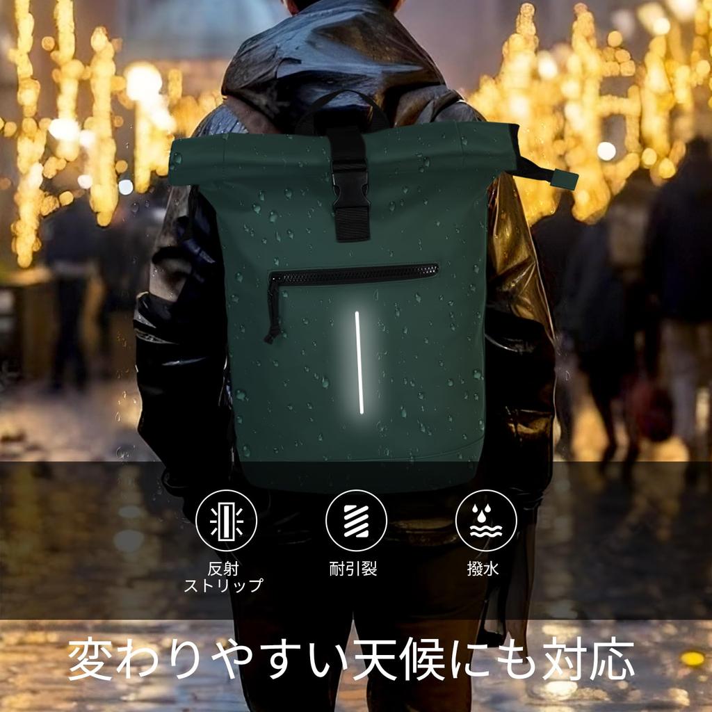 Fits Back Ventilated Side Suitable for Multifunctional Green [Lekesky] Roll-Top Backpack, Waterproof, Expandable, 18-25L, 17-inch Laptop, Lightweight,