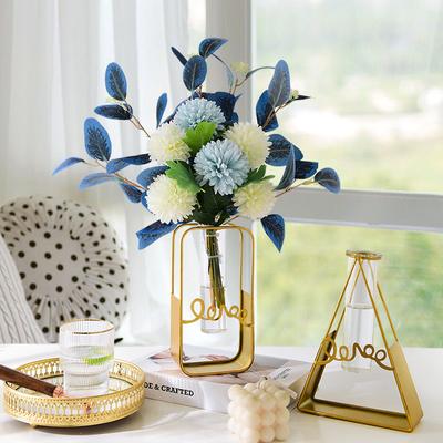 Minimalist and Creative Metal Iron Art Glass Vase Home Decoration Living Room Desktop Decoration Hydroponic Flower Arrangement