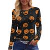 Women's Halloween Print Long Sleeve Round Neck Top with Split Hem