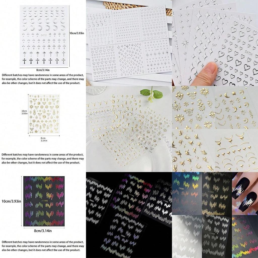 Non-Toxic 10Pcs Mix Random Design Elegant French Tip  Geometric Designs Nail Art Decals  Nail Stickers Set