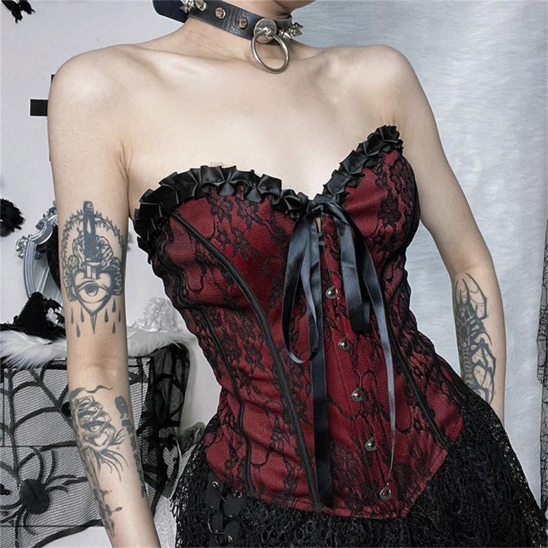 Ladies Lace Pattern Strapless Vest Elastic Rope Corset with Adjust Rope Universal Women Banquet Dress Shirt Coat Corset