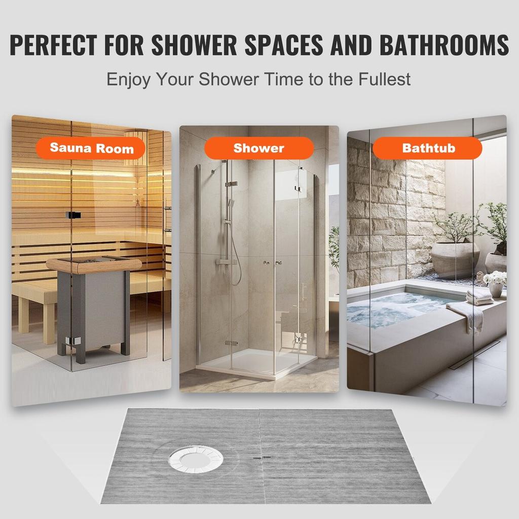 Shower Curb Kit, 1524x965mm Shower Pan Kit with 160mm Offset Drain, Lightweight EPS Shower Installation Kits with 2 Waterproof Cloths, Shower Pan