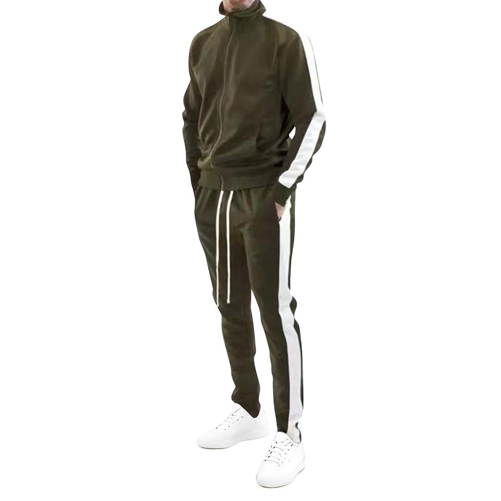 Men's Turtleneck Casual Sportswear Trendy Suit Zipper Jacket Trousers Suit