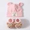 2Pcs/Set Warm Bear Ear Beanie Cotton Infant Cap Socks Cute Baby Turban Socks  Autumn Winter