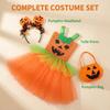 Vestido Tutú de Calabaza Disfraz de Halloween para Niñas Falda de Tul Vestido de Fiesta con Diadema y Bolsa de Calabaza Set para Festival Actuación en Escenario