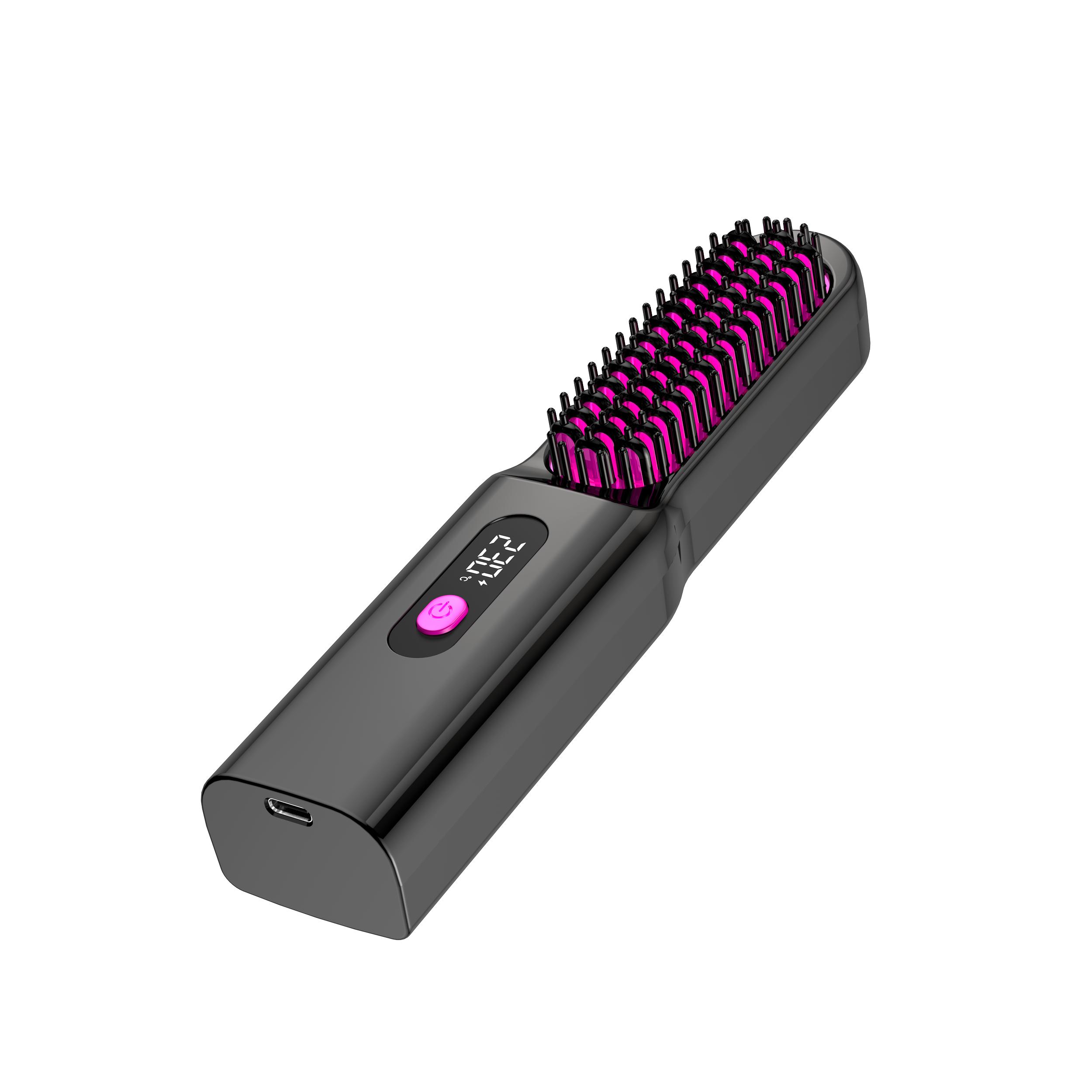 2026 New Style Portable USB Rechargeable Cordless Men Beard Hair Straightener Brush Mini Wireless 2 in 1 Hair Straightener Comb 7.4v чёрный