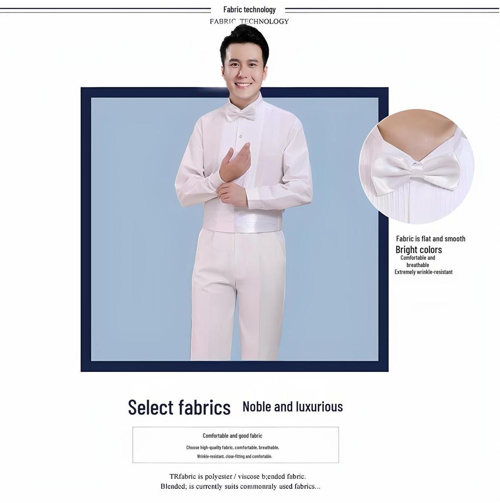 Men's Long Sleeve White Ruffled Dress Shirt for Weddings & Stage Performances