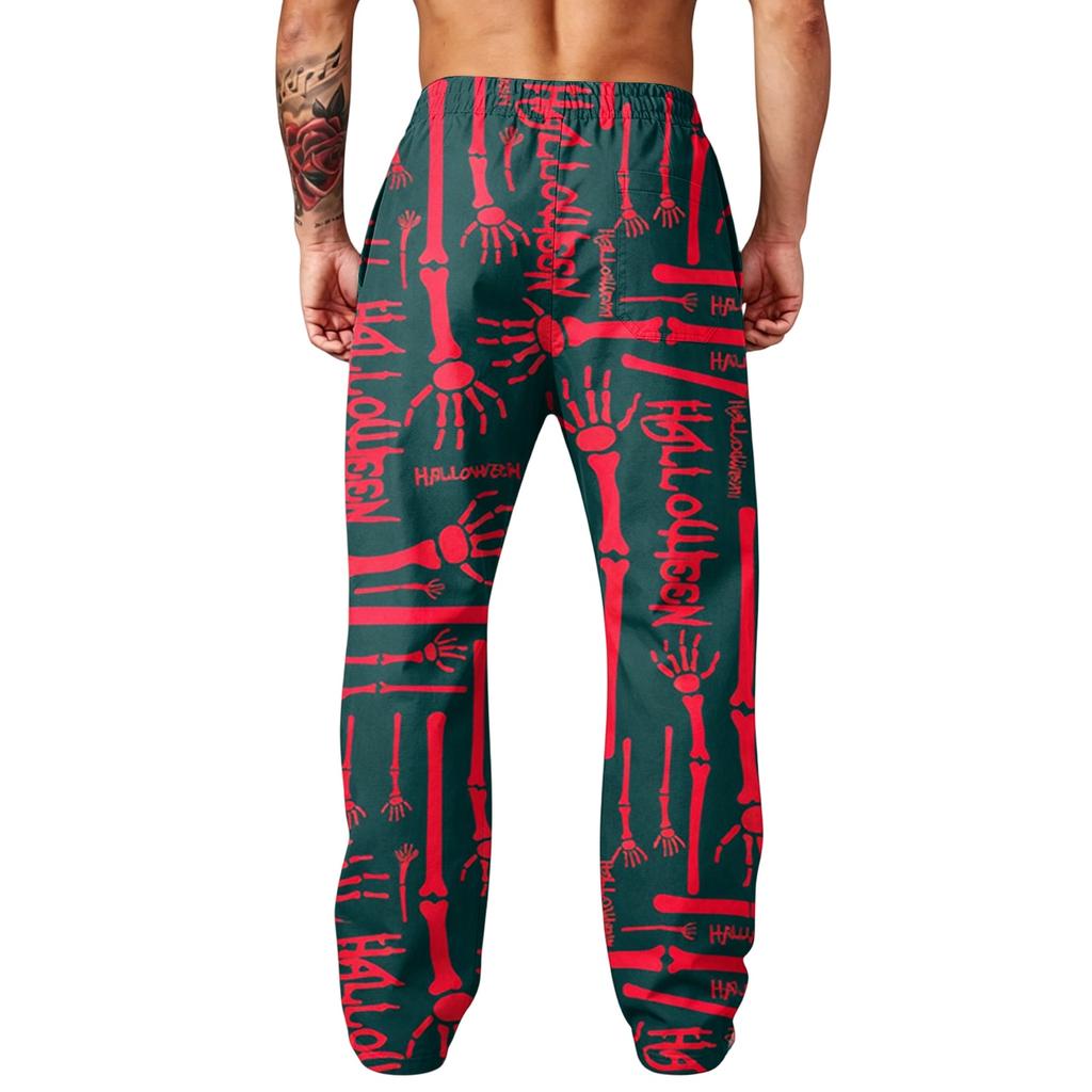 Men's Loose Wide Leg Cargo Jogger Pants with Pockets Halloween Print for Casual Outdoor Wear