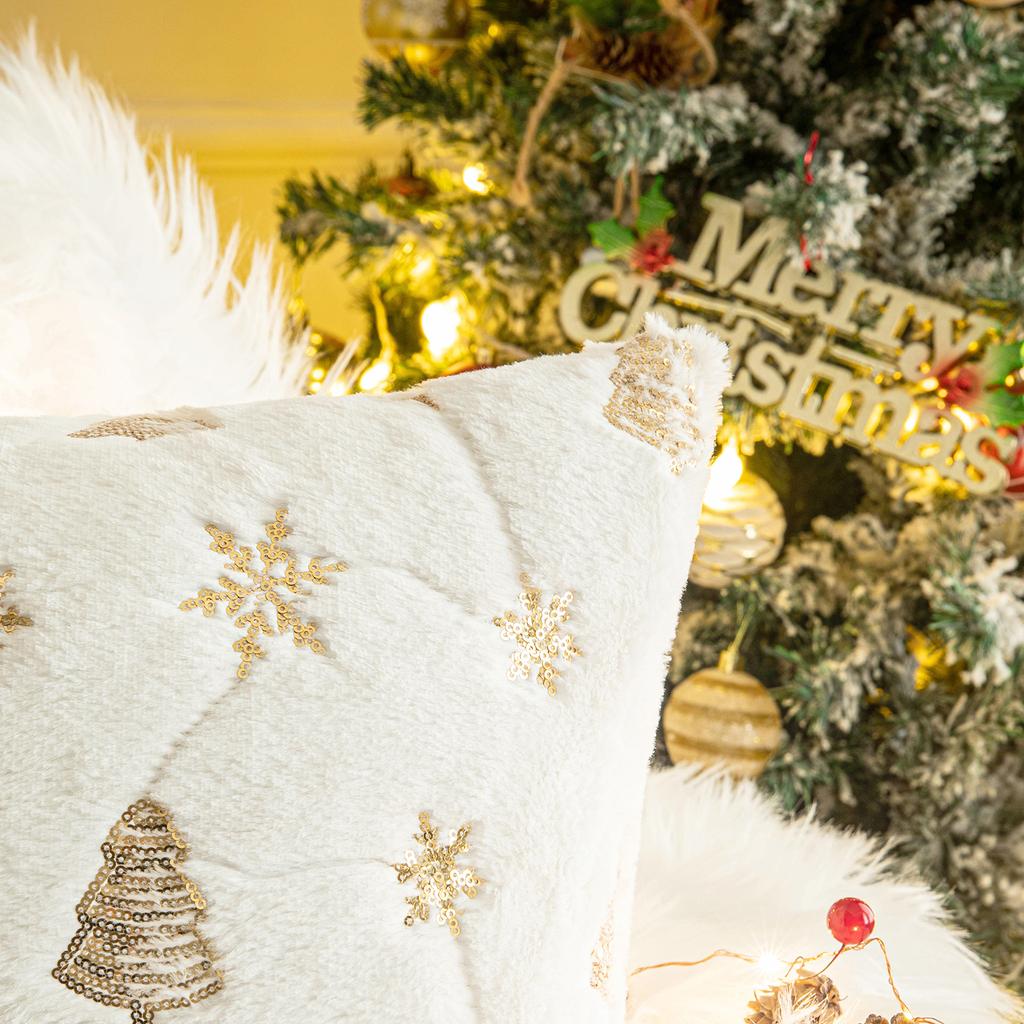 Square Sequin Christmas Throw Pillow Cases Christmas Tree Snowflake Shaggy Plush Pillowcases Sofa Cushion Covers Home Decor