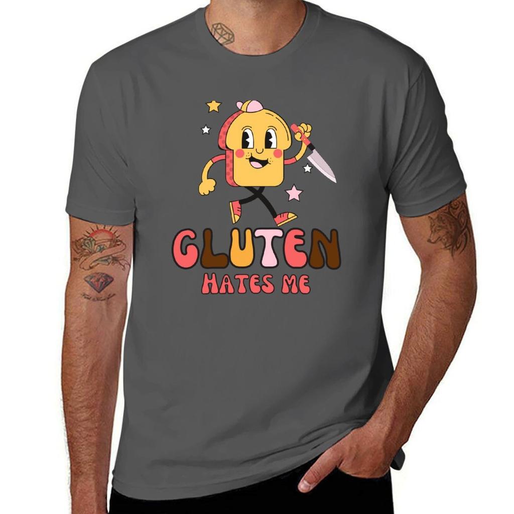 Gluten Hates Me Knife Retro Tshirt Basic Solid Color Short Sleeve Tshirt