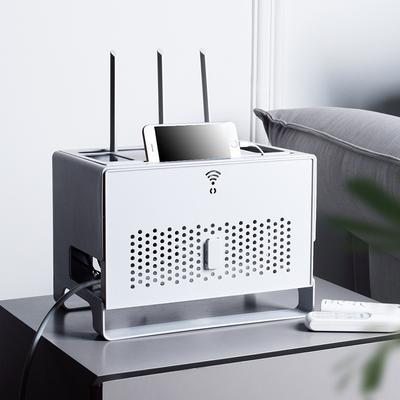Double-Layer Router Storage Box - Multi-Function WiFi Organizer with Cable Management, Plastic Cover for Power Strips & Modems