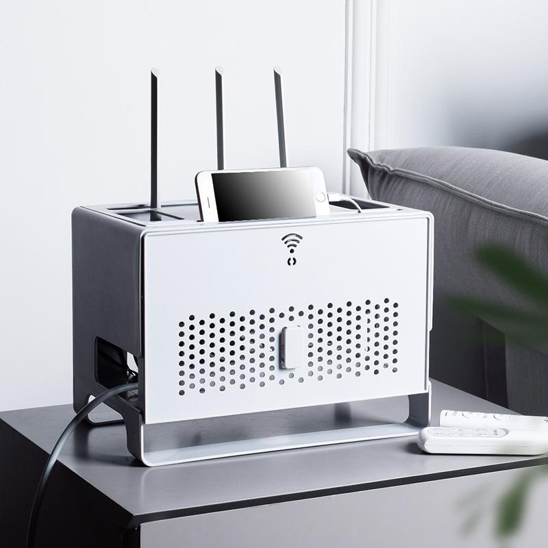 Double-Layer Router Storage Box - Multi-Function WiFi Organizer with Cable Management, Plastic Cover for Power Strips & Modems