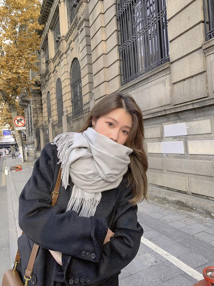 White Cashmere Scarf: Thickened, Solid Color, Versatile for Women & Men, Perfect for Autumn & Winter