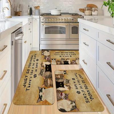 1Pcs Anti Fatigue Kitchen Rugs, Cat-Themed Print Waterproof Non-Slip Thick Cushioned Kitchen Mat Heavy Duty Comfort Standing Mat for Kitchen