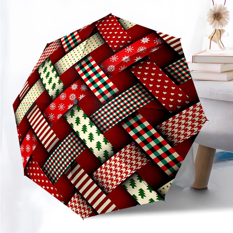 Christmas Tree Themed Folding Umbrella Fashion Auto-Open 8 Iron Ribs Plastic Handle Foldable Sunshade Perfect Christmas Gifts