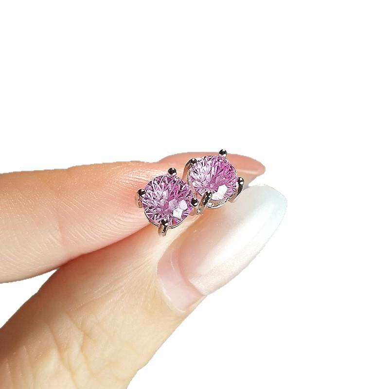 Flash Fireworks Cut 5A Zircon Pink Diamond Earrings Women'S Premium Blue Stone Champagne Yellow Ear Hole Earrings