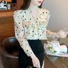 Fashion New 2024 Autumn Long Sleeve Lace Up Bow Collar Print Chiffon Blouse Shirt Women Tops Blouses Shirts J487