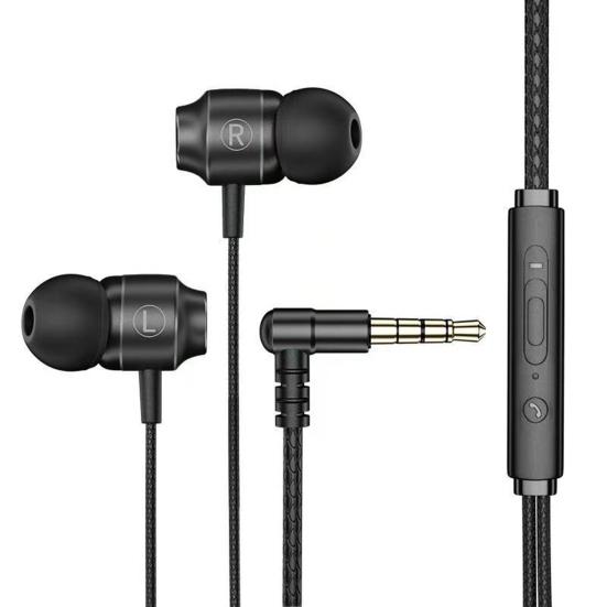 Fone de ouvido intra-auricular de metal para jogos com microfone baixo, volume ajustável, plugue de 3,5 mm, fone de ouvido estéreo com fio universal para computadores e celulares