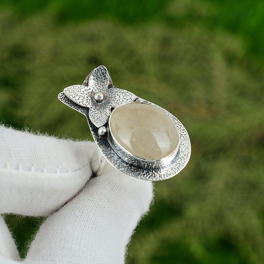 Natural Golden Rutile Gemstone Solitaire Adjustable Ring 925 Silver For Girls Adjustable