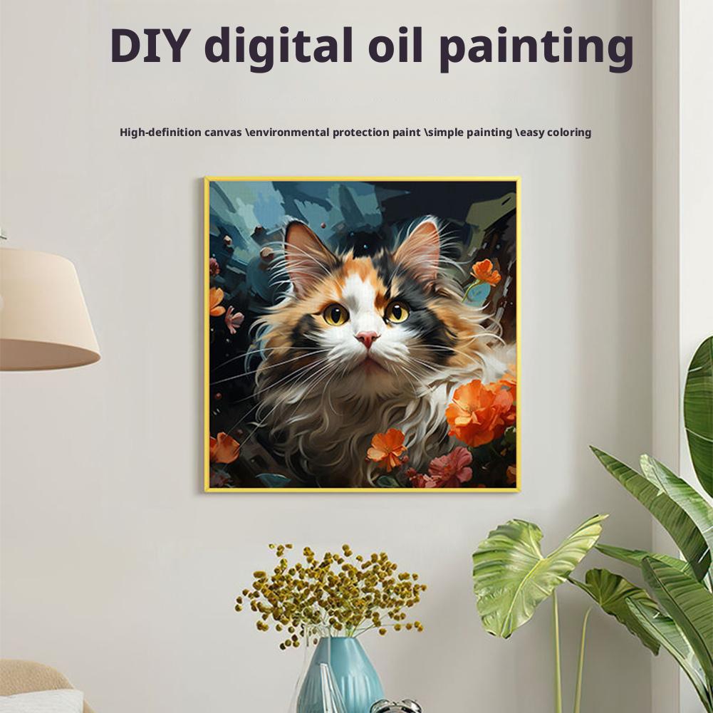 Among The Flowers Cat Zero Based Teaching DIY Digital Oil Painting High Definition Canvas With Manual Filling And Coloring