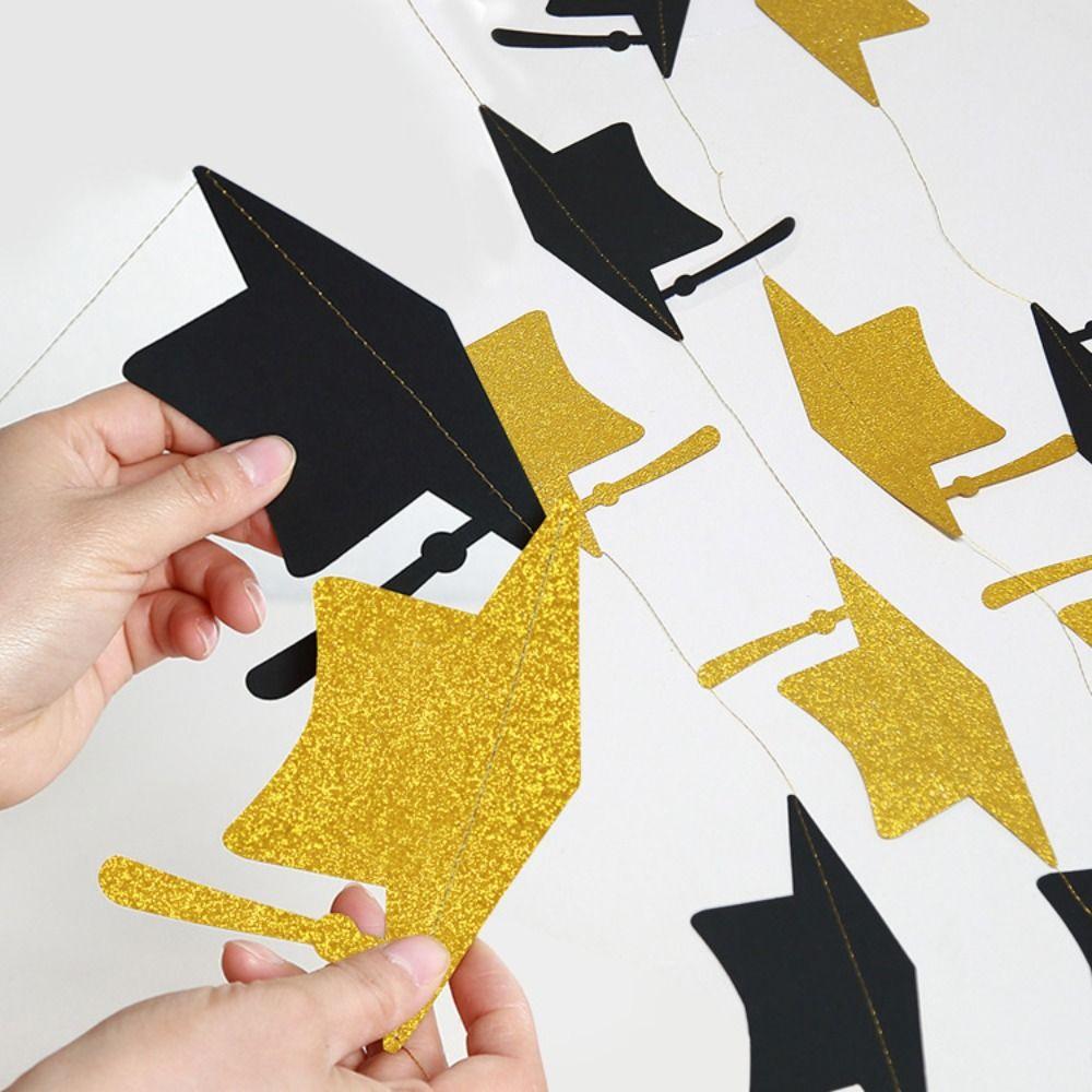 4m Graduation Bachelor Hat Paper Black Gold Graduation Party Hanging Decorations  Graduation Party
