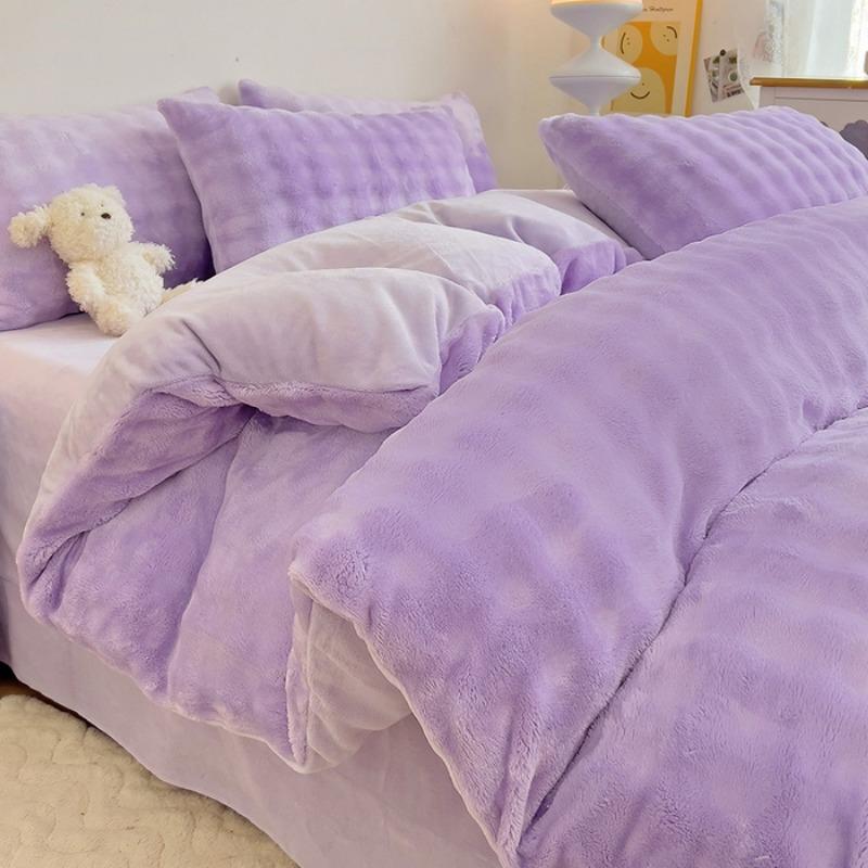 

2025 new solid color tie-dye bubble rabbit fleece four-piece milk fleece quilt cover winter thickened coral fleece bedding 1.8m sheet 4pcs